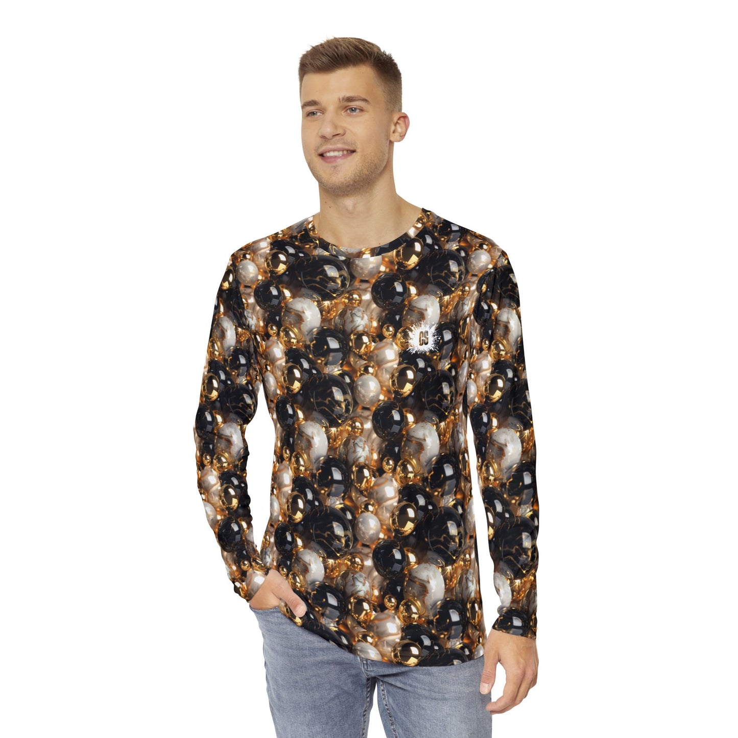 Black & Gold Marbles Men's Long Sleeve Shirt