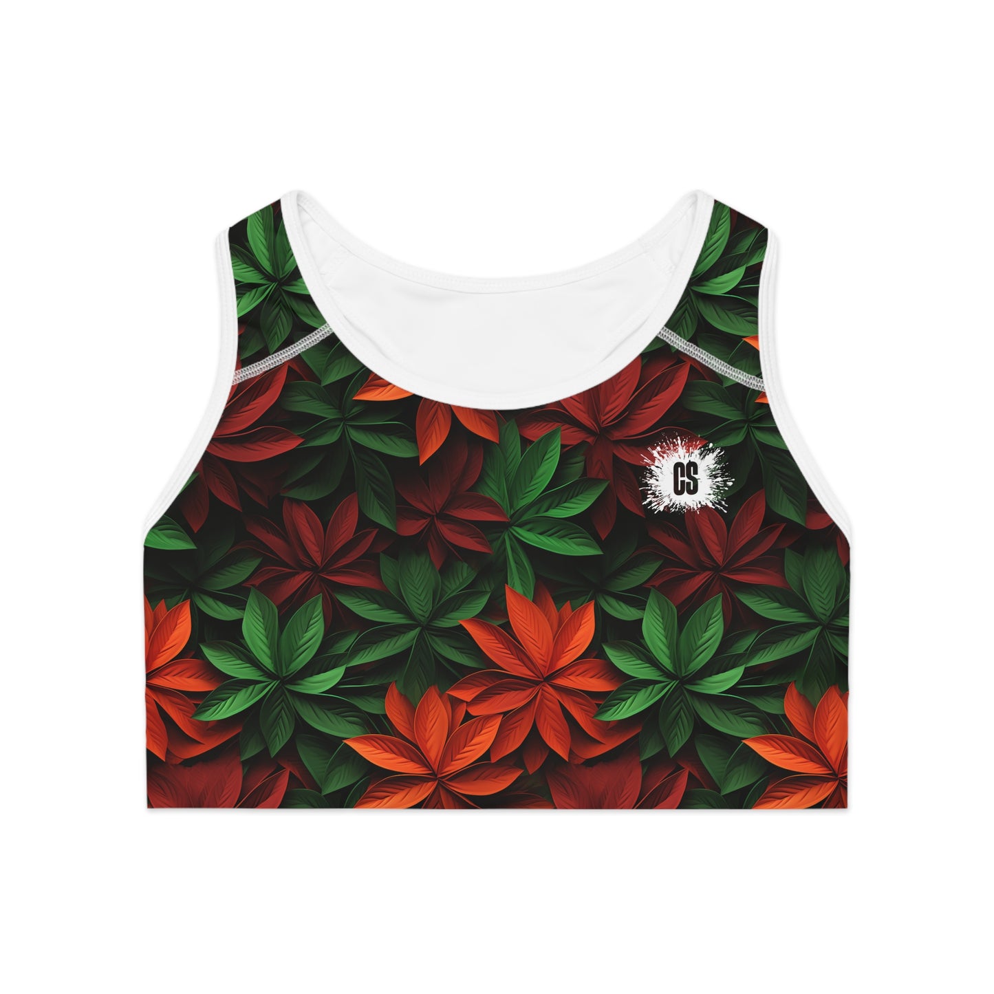 Festive Holiday Leaves Sports Bra