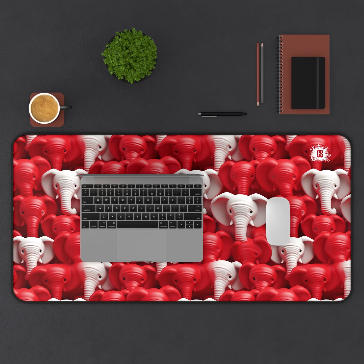 Red & White Elephants Desk Mat