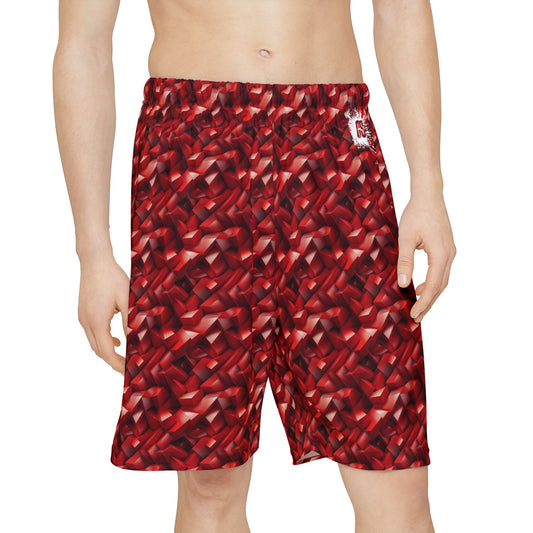 Geometric Crimson Men’s Sports Shorts