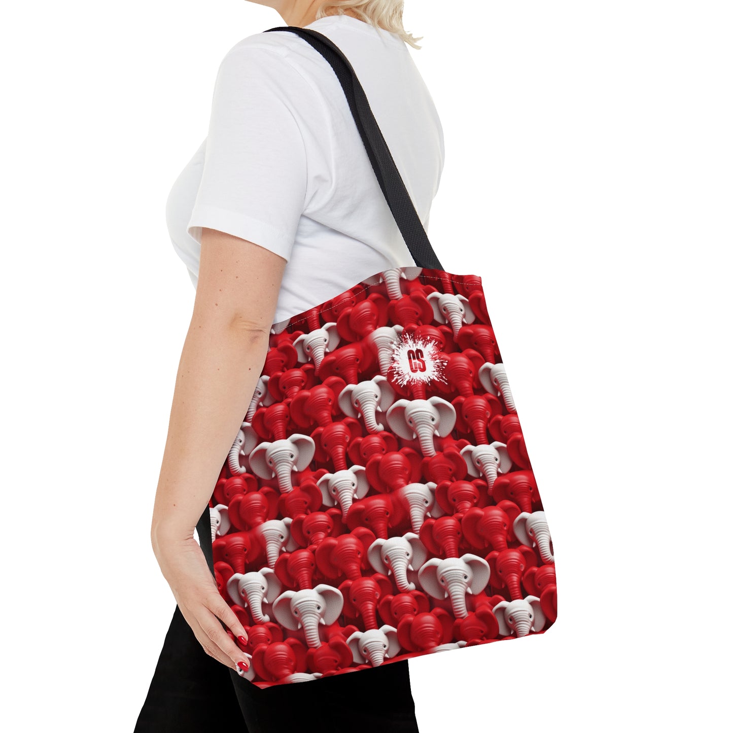 Red & White Elephants Tote Bag