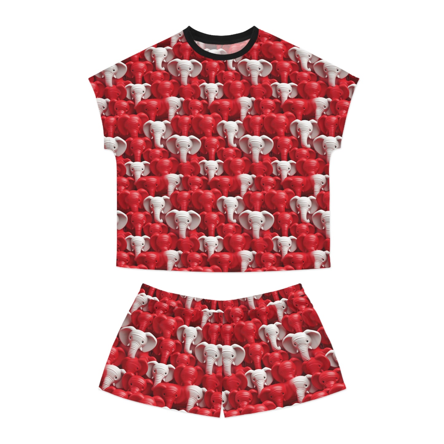 Red & White Elephants Women's Short Pajama Set