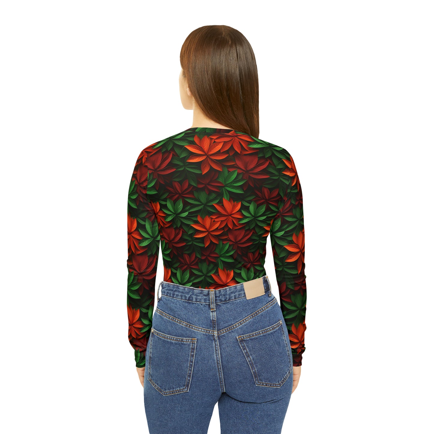 Festive Holiday Leaves Women's Long Sleeve V-neck Shirt