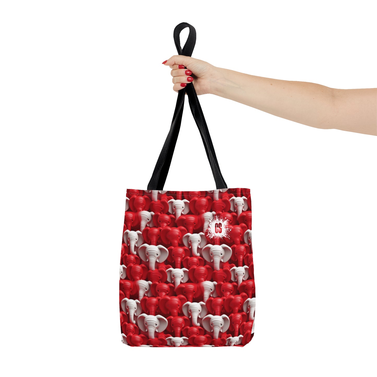 Red & White Elephants Tote Bag