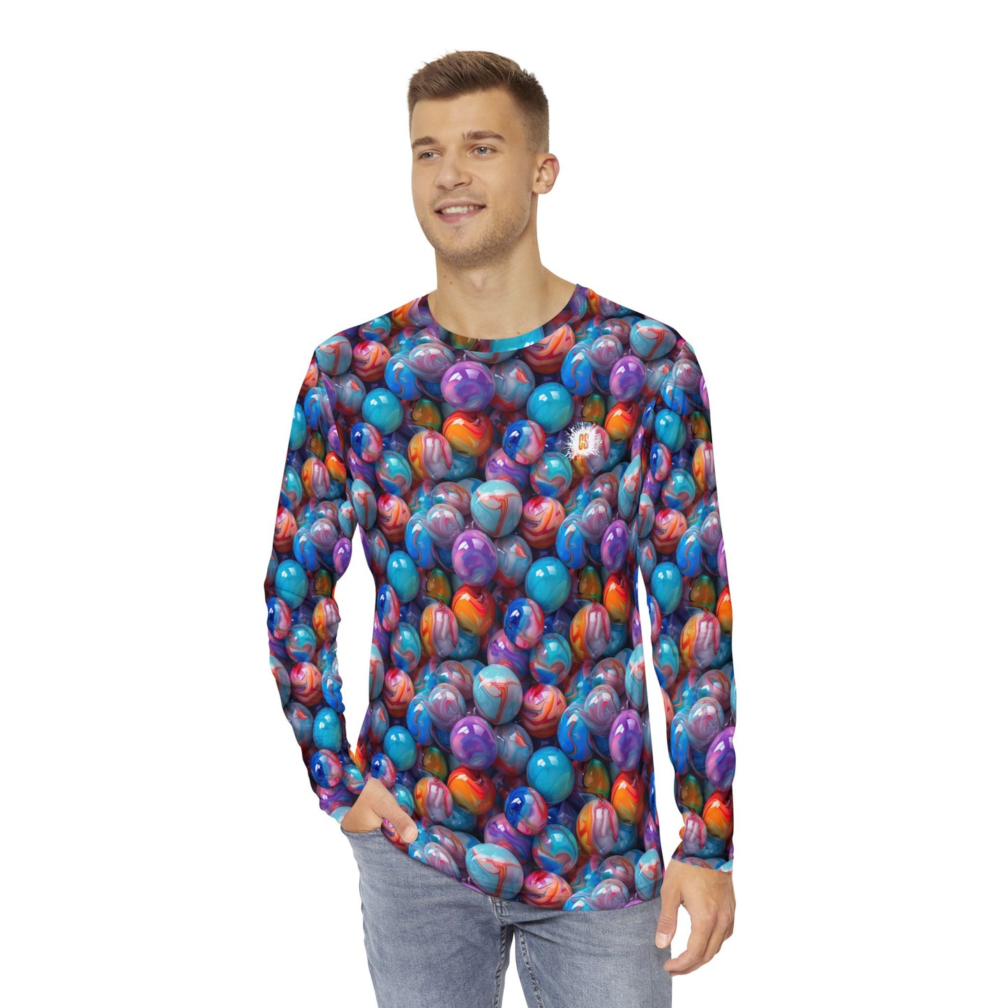 Glossy Marbles Men's Long Sleeve Shirt - Playful Style for Relaxed Outings