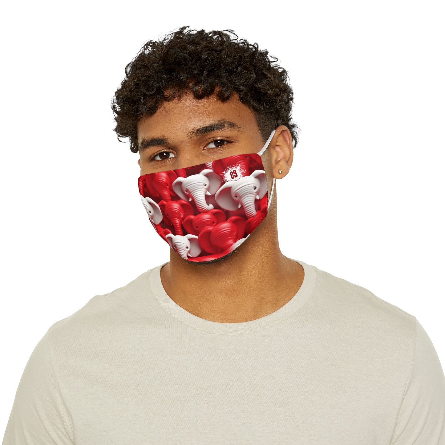 Red & White Elephants Snug-Fit Fabric Face Mask