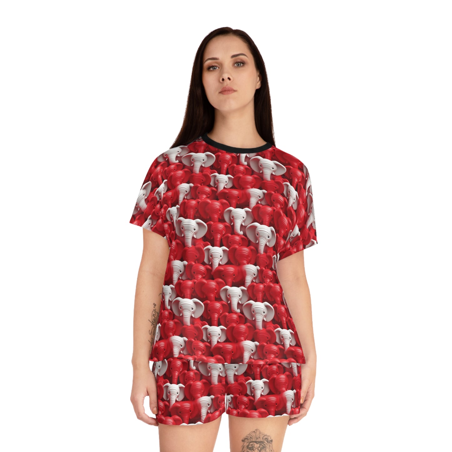 Red & White Elephants Women's Short Pajama Set