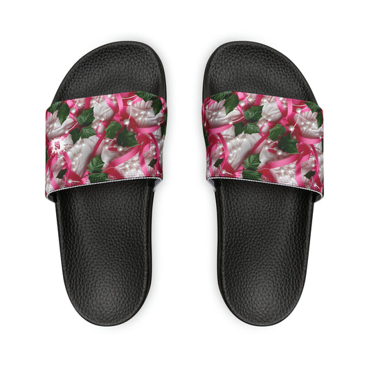 Pink Ribbons, Ivy & Pearls Women's PU Slide Sandals