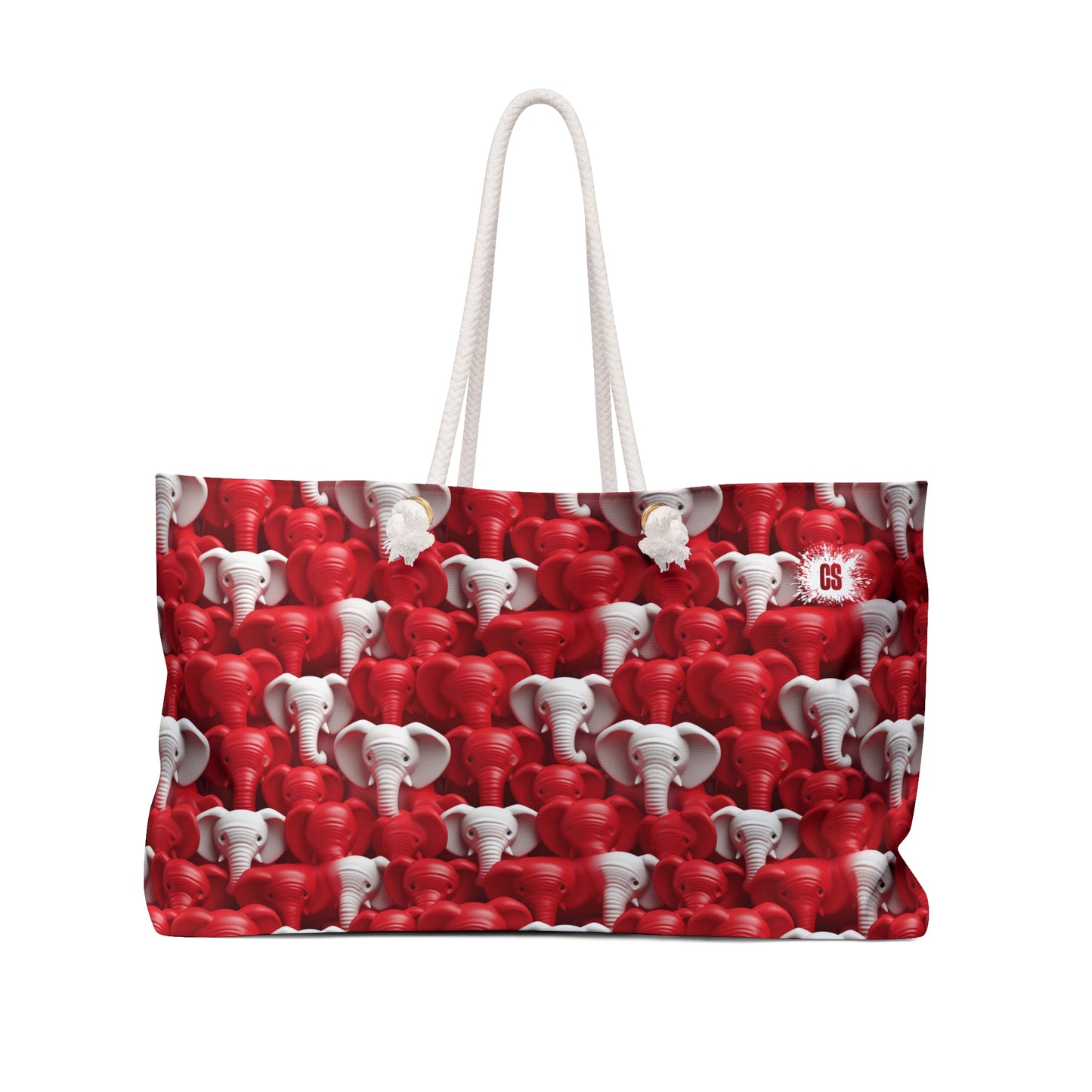 Red & White Elephants Weekender Bag