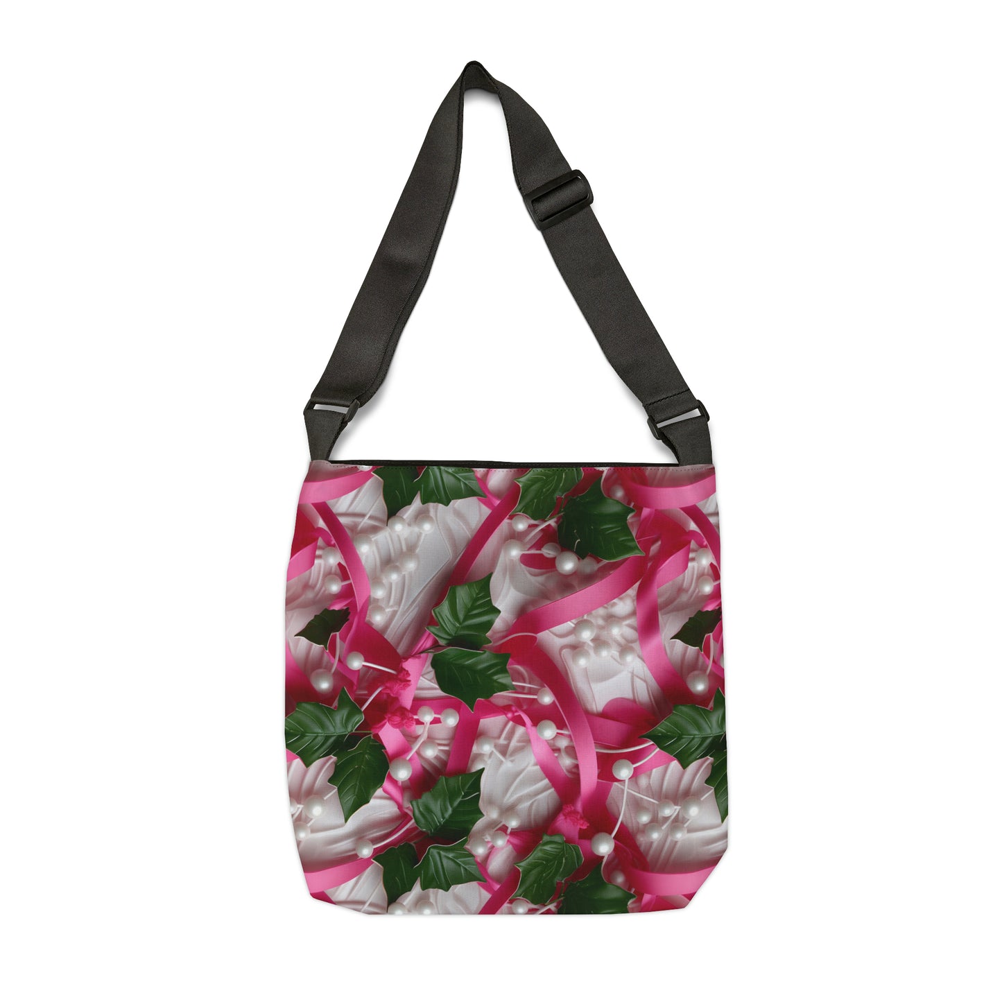 Pink Ribbons, Ivy & Pearls Adjustable Tote Bag