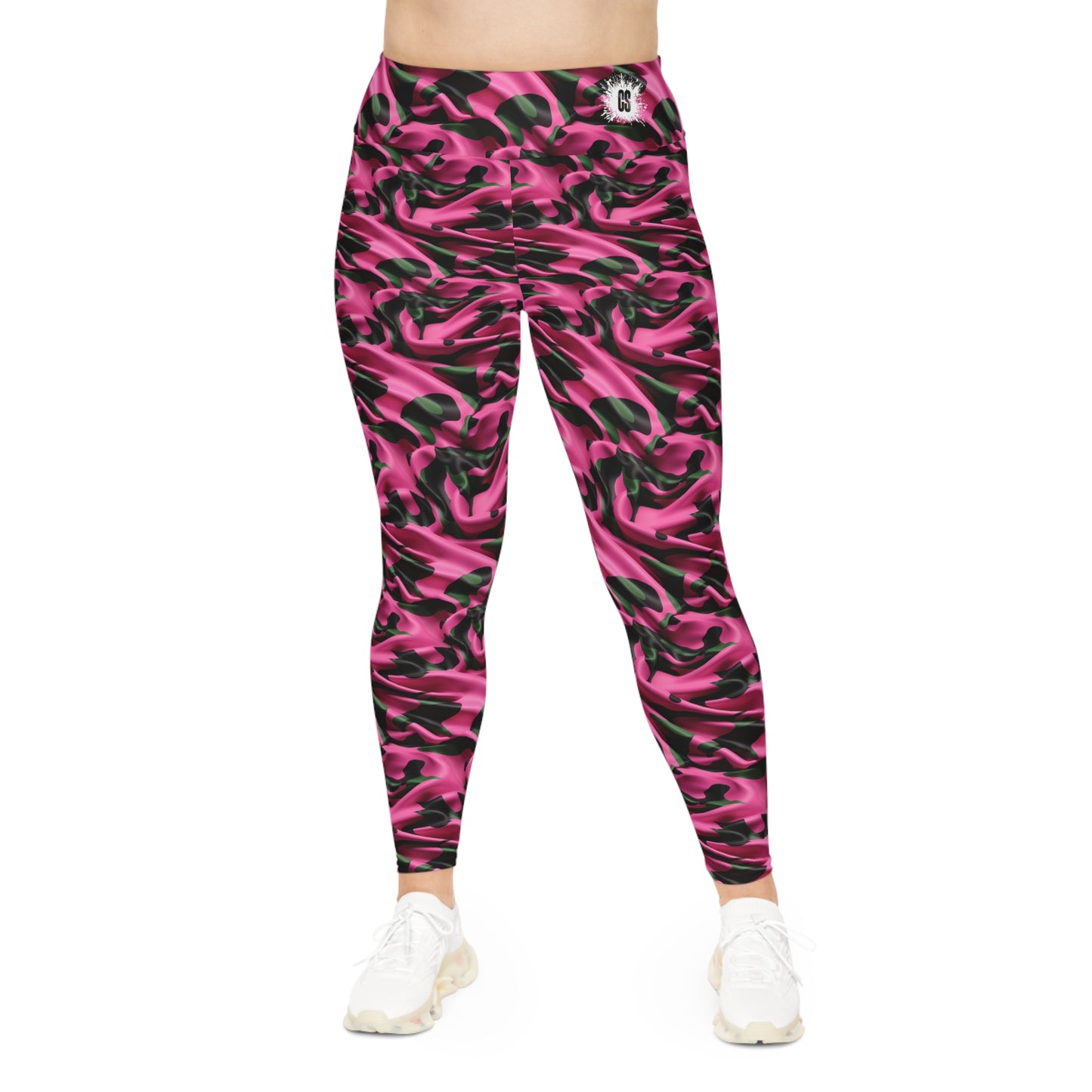 Pink & Green Satin Camo Plus Size Leggings