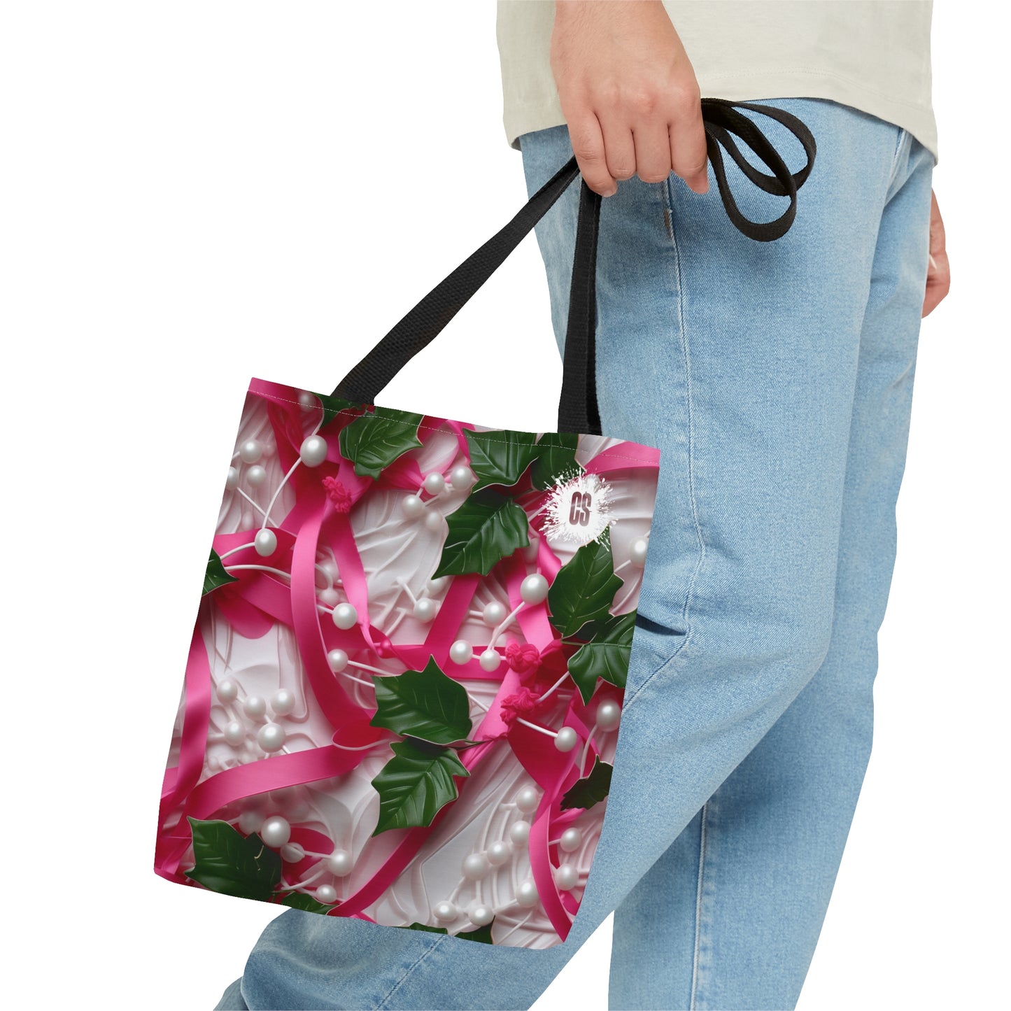 Pink Ribbons, Ivy & Pearls Tote Bag