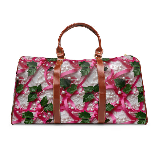 Pink Ribbons, Ivy & Pearls Waterproof Travel Bag