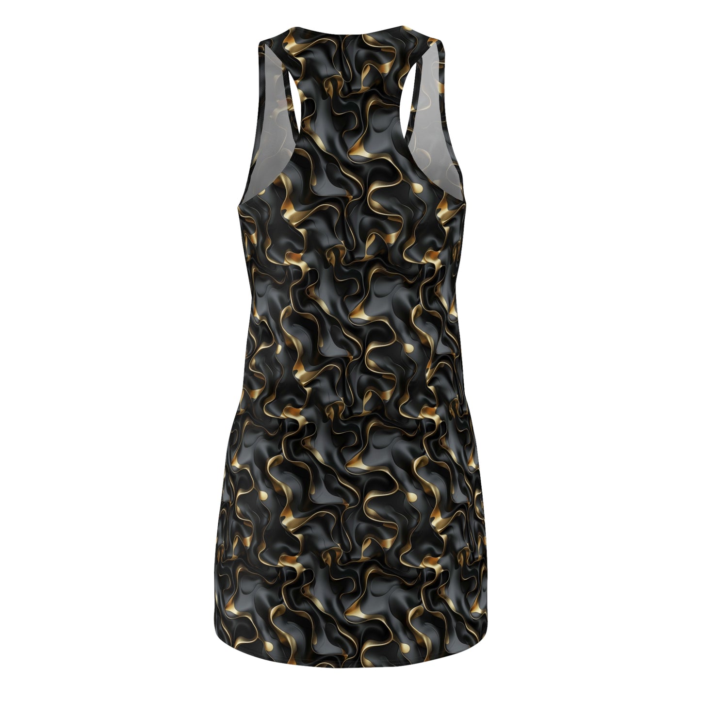 Black & Gold Ruffles Women's Cut & Sew Racerback Dress