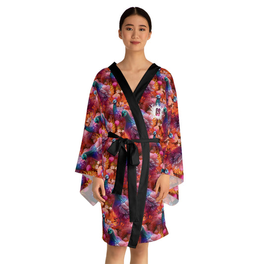 Peacock Promenade Long Sleeve Kimono Robe