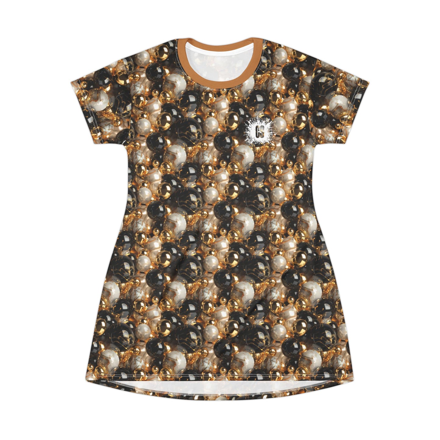 Black & Gold Marbles T-Shirt Dress