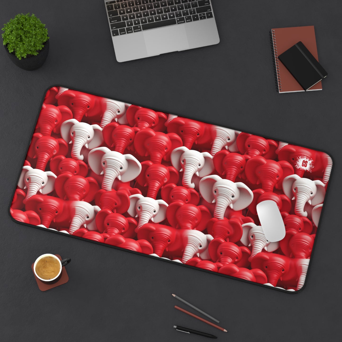 Red & White Elephants Desk Mat