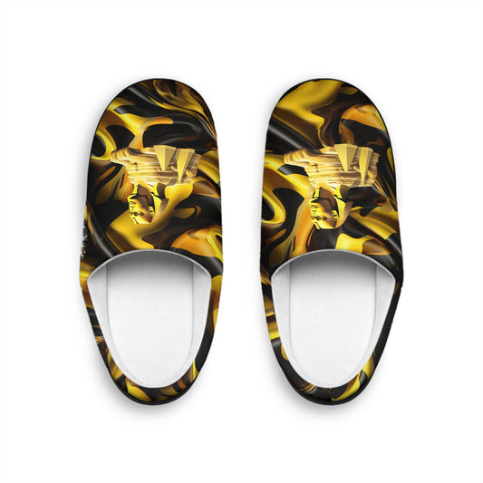 Black & Gold Satin Sphinx Men's Indoor Slippers