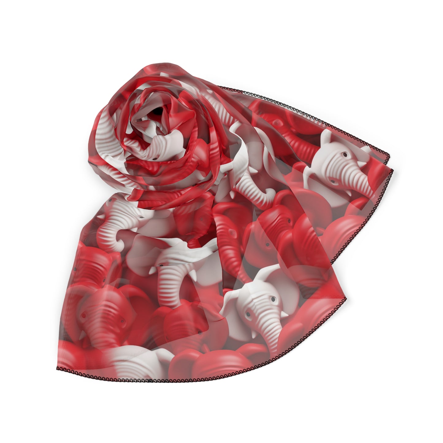 Red & White Elephants Poly Scarf