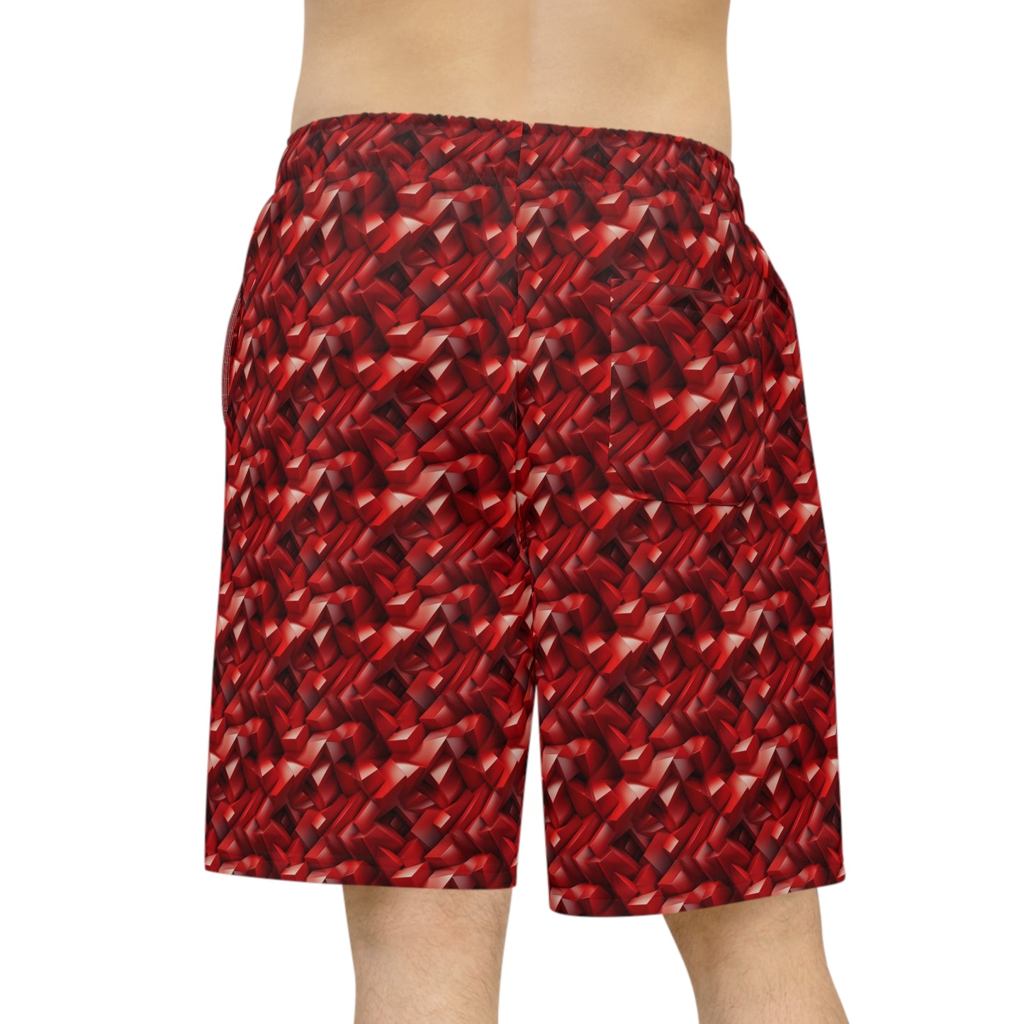 Geometric Crimson Athletic Long Shorts