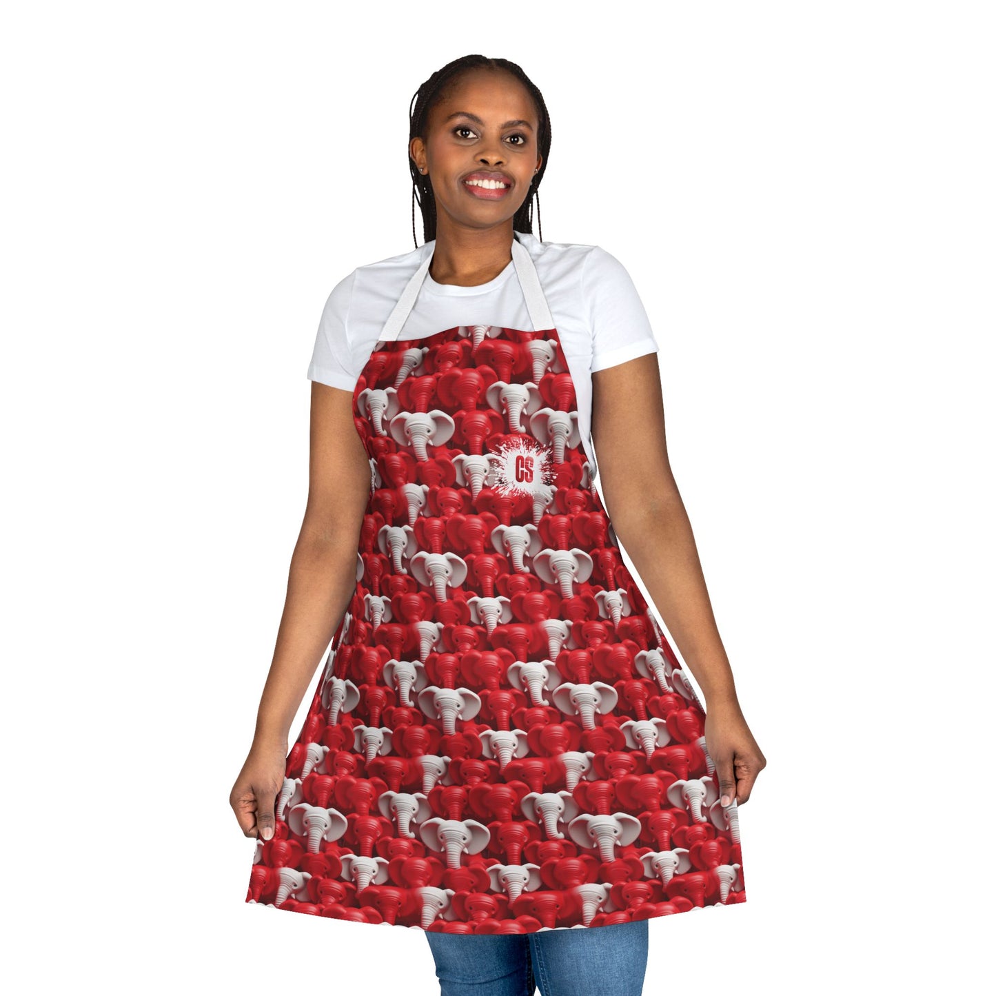 Red & White Elephants Apron