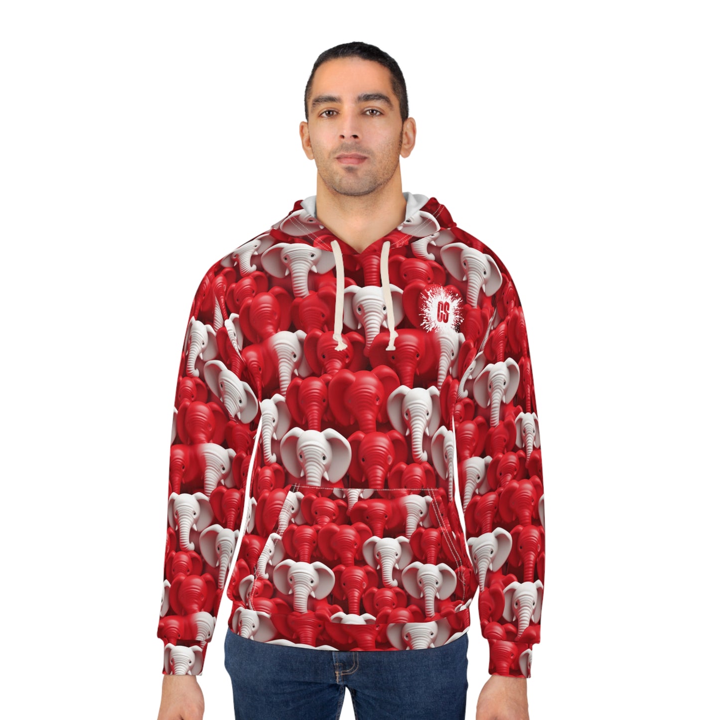 Red & White Elephants Unisex Pullover Hoodie