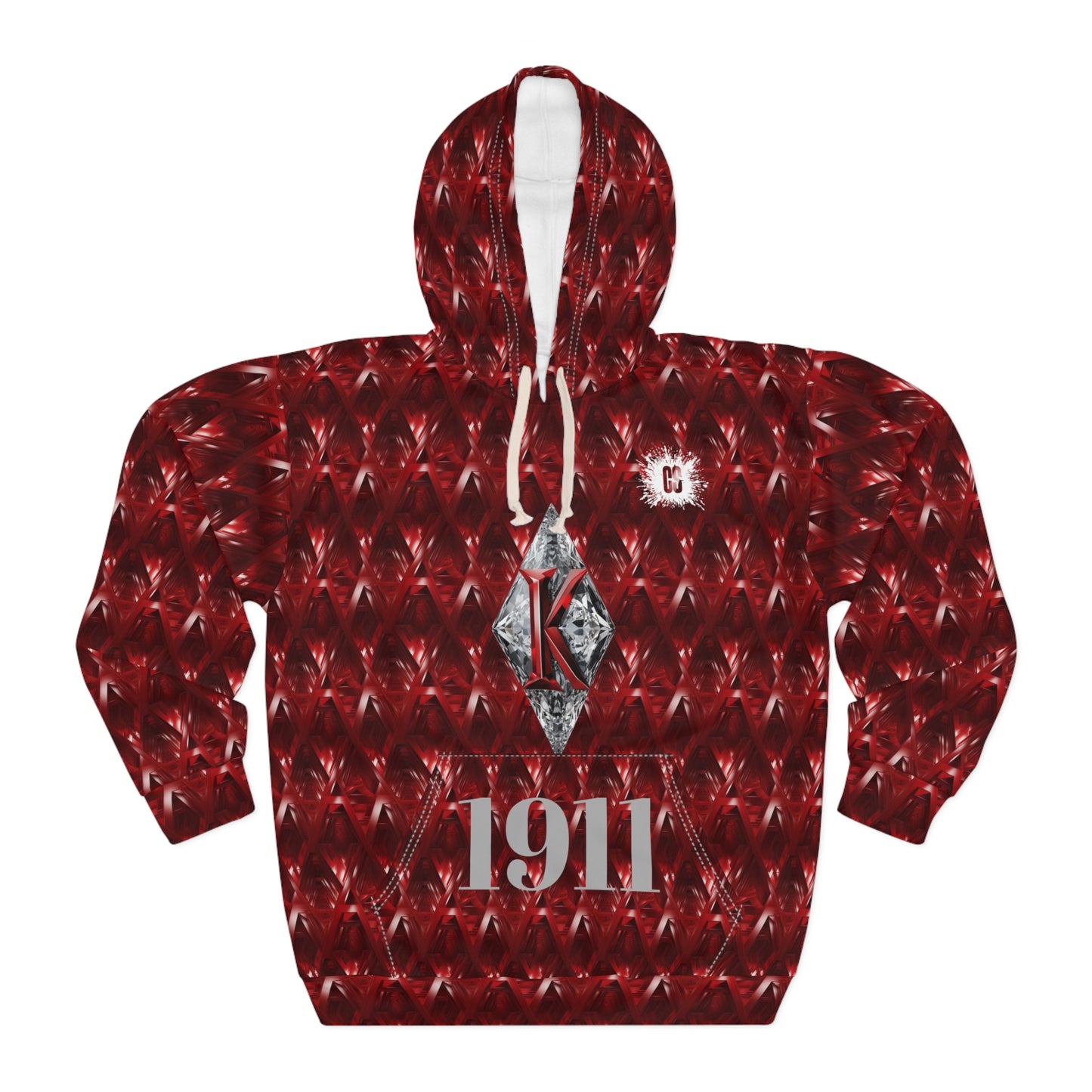 Red Geometric White Diamond Unisex Pullover Hoodie