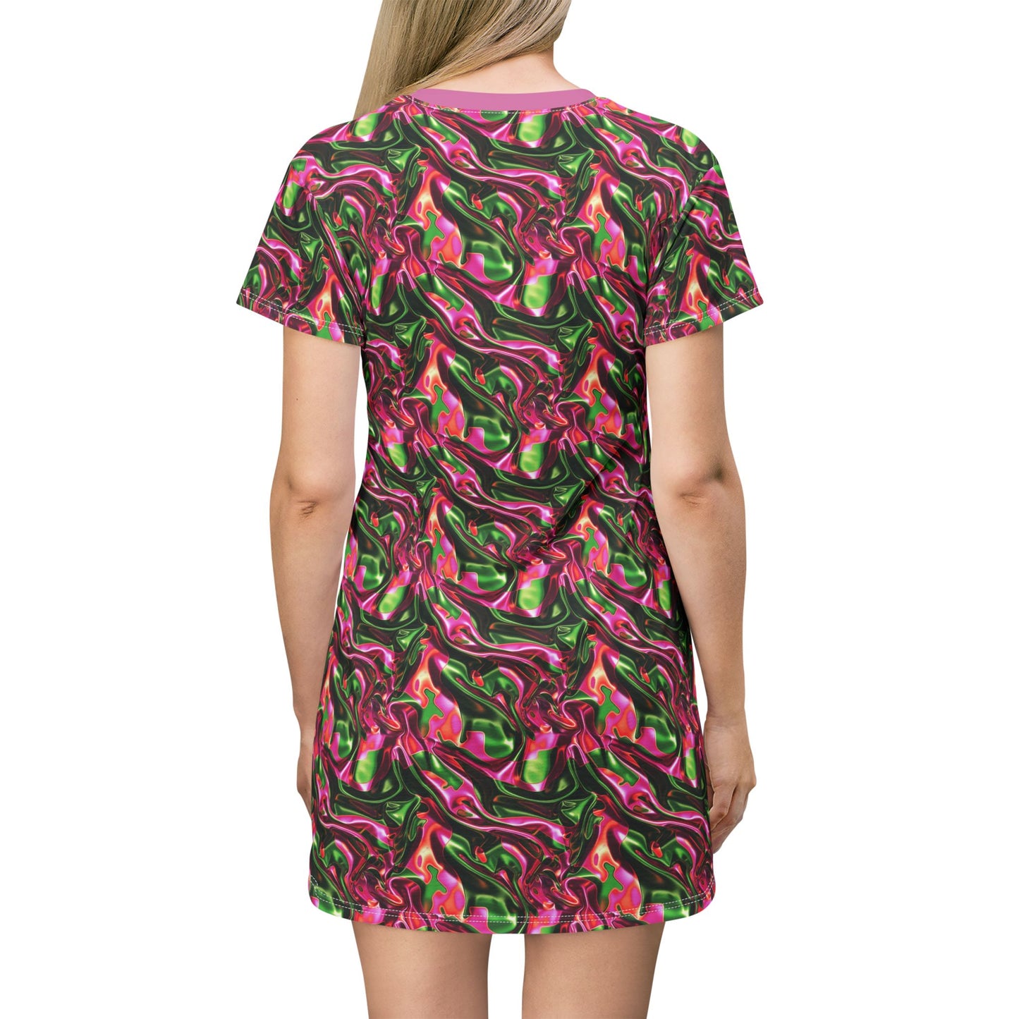 Pink & Green Satin T-Shirt Dress