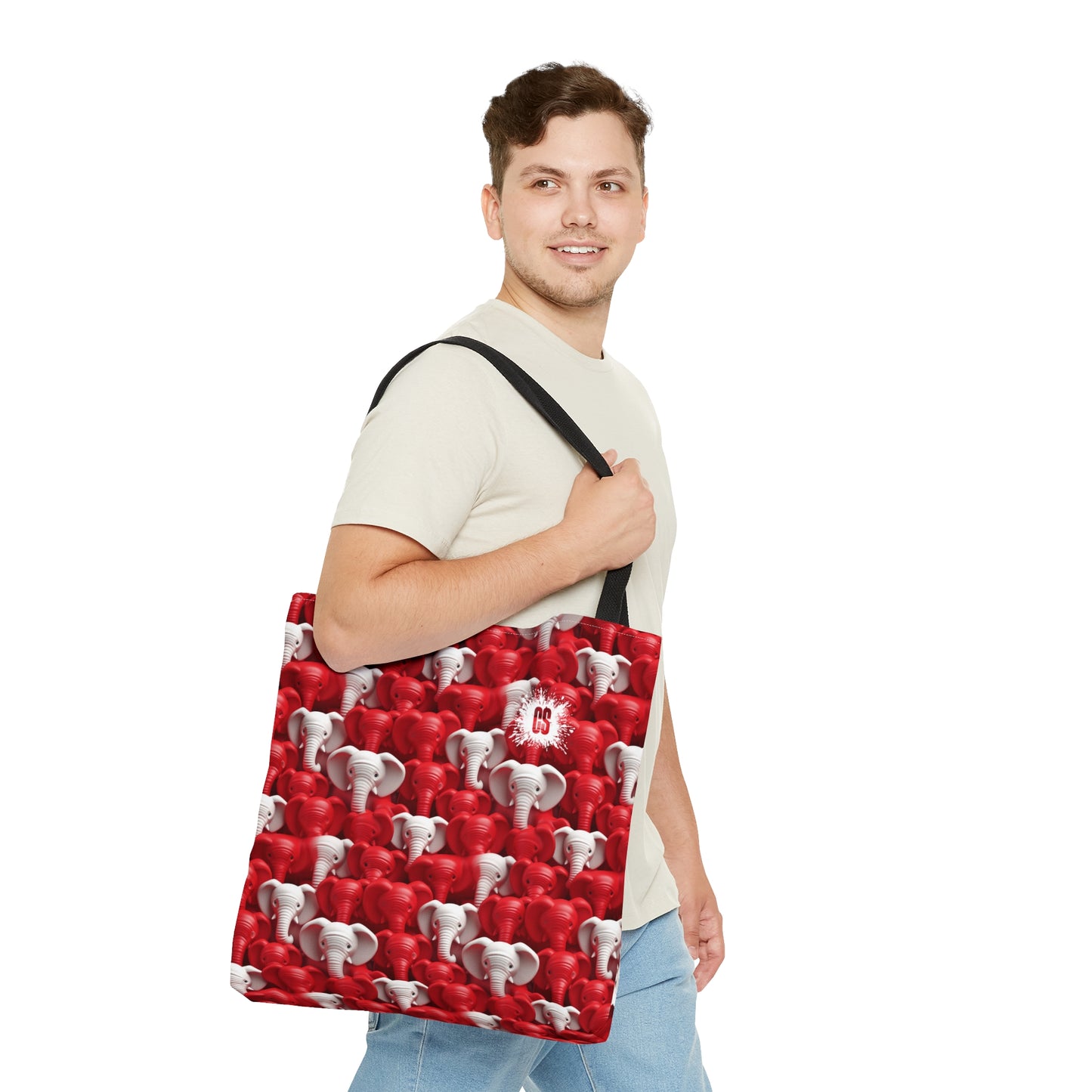 Red & White Elephants Tote Bag