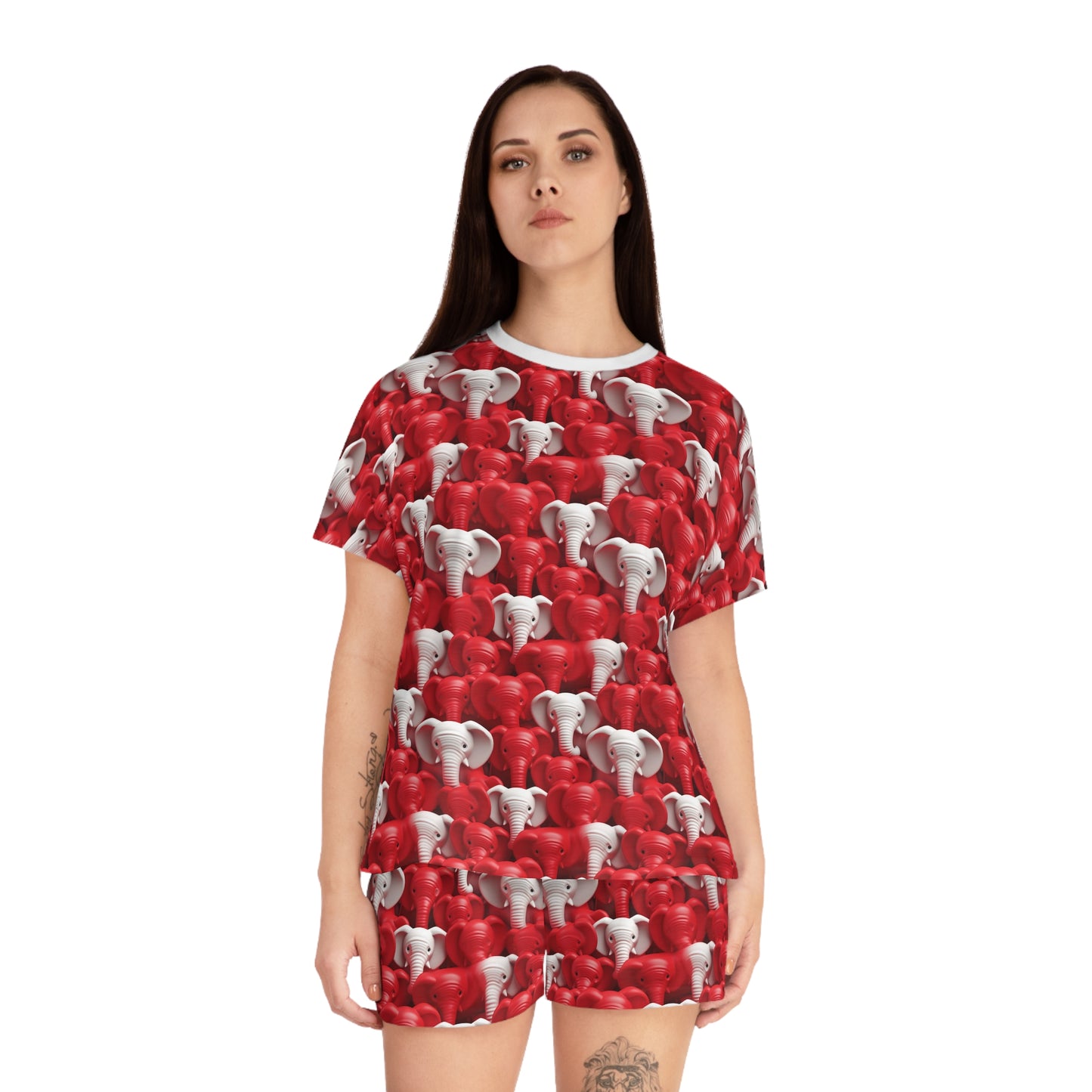 Red & White Elephants Women's Short Pajama Set