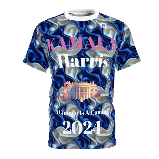 Royal Blue & White Satin KAMALA 2024 Campaign Unisex Cut & Sew Tee