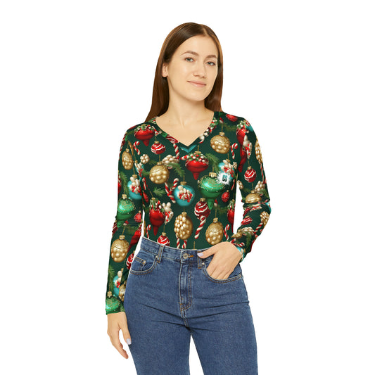 Christmas Ornaments Women's Long Sleeve V-neck Shirt