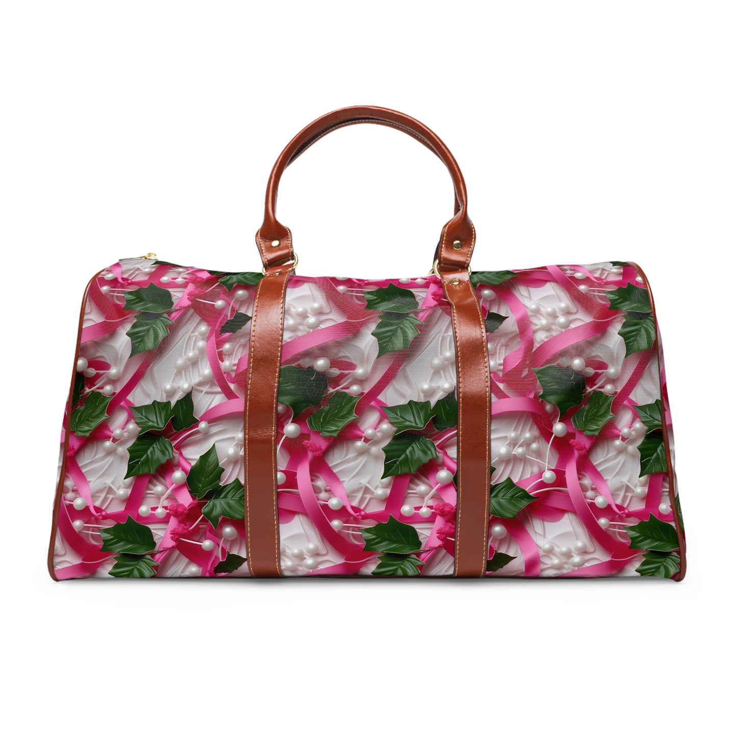 Pink Ribbons, Ivy & Pearls Waterproof Travel Bag