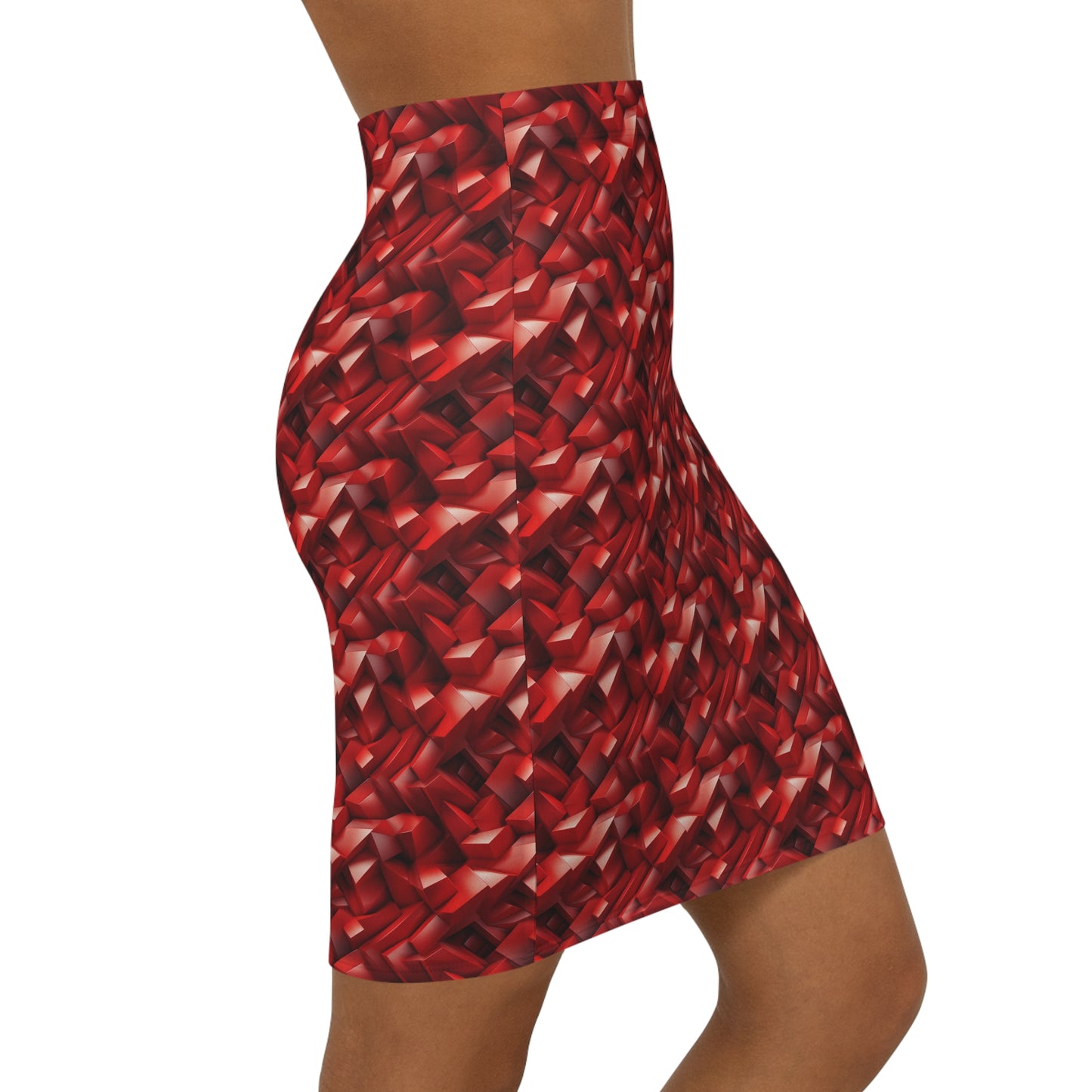 Geometric Crimson Women's Mid-Waist Pencil Skirt