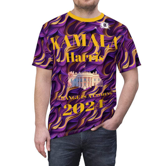 Purple & Gold Satin KAMALA 2024 Unisex Cut & Sew Tee