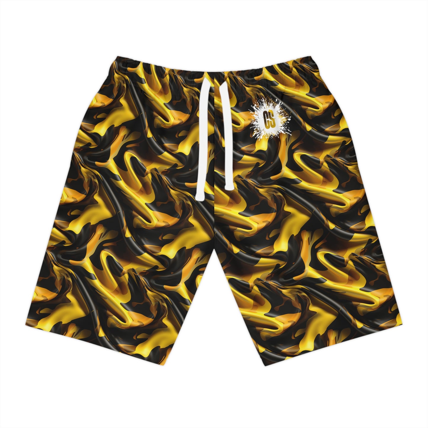 Black & Gold Satin Athletic Long Shorts