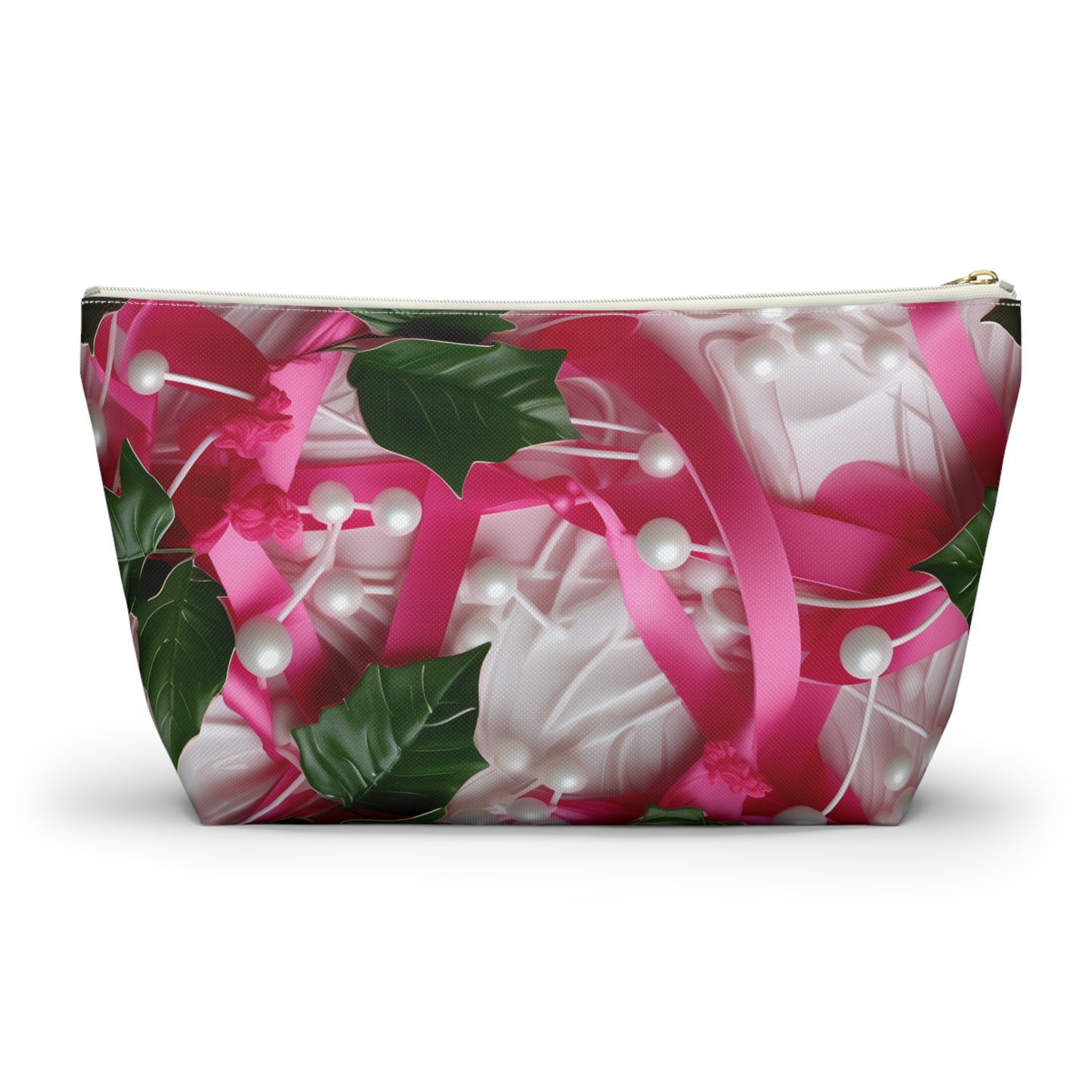 Pink Ribbons, Ivy & Pearls Accessory Pouch w T-bottom