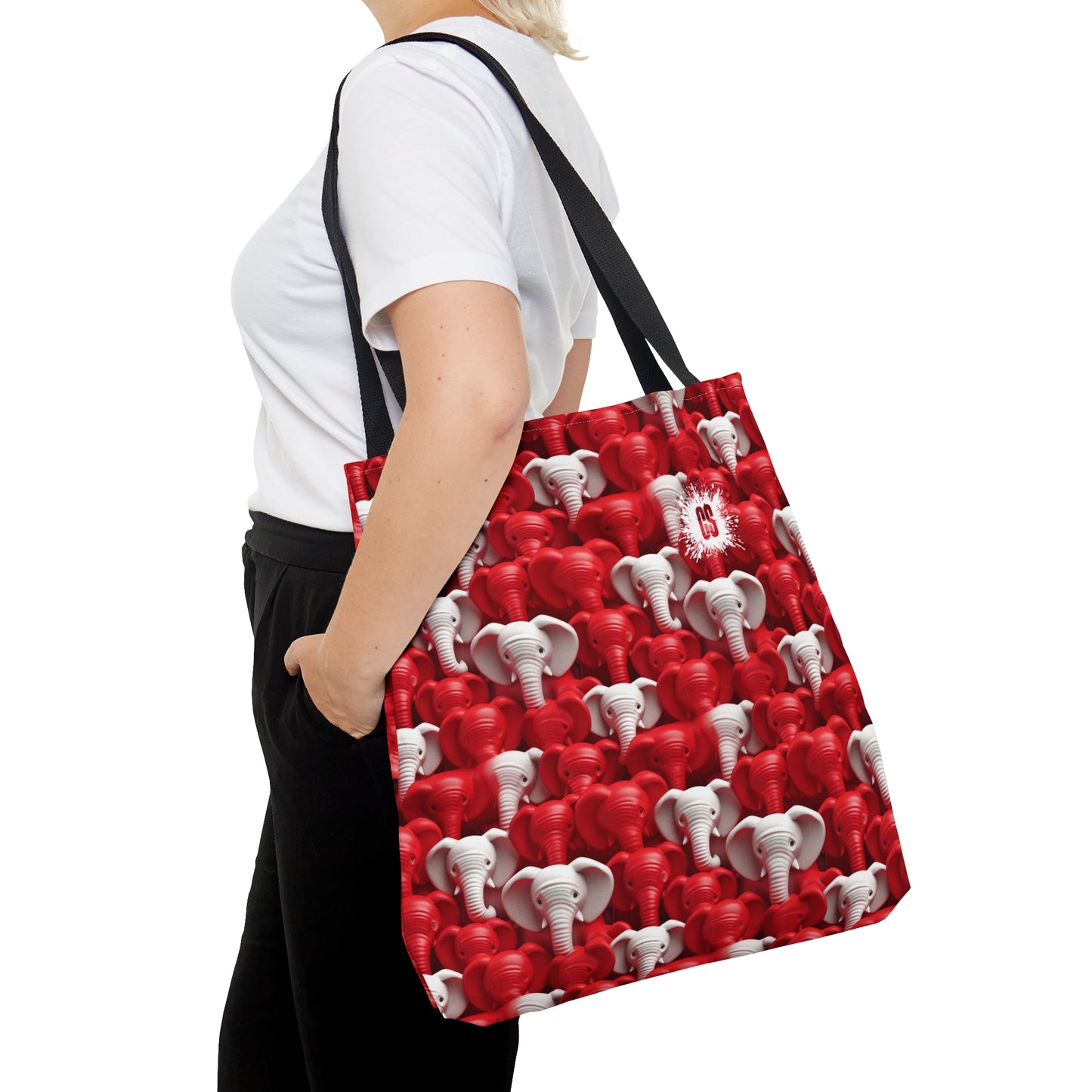 Red & White Elephants Tote Bag