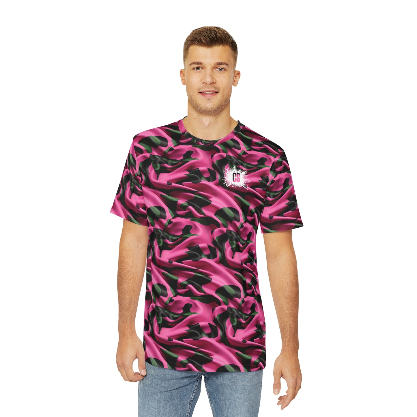 Pink & Green Camo Men's Polyester Tee