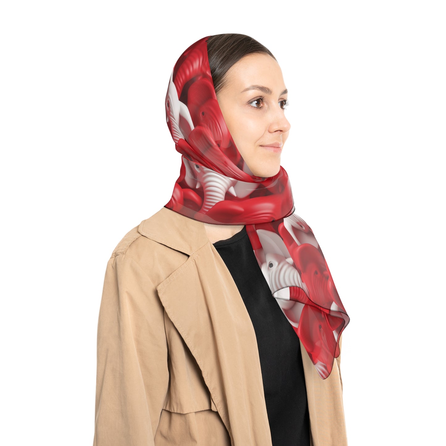 Red & White Elephants Poly Scarf