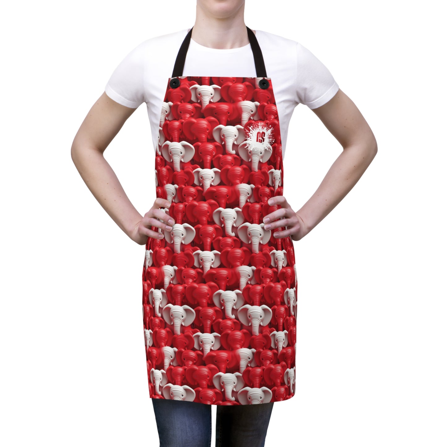 Red & White Elephants Apron