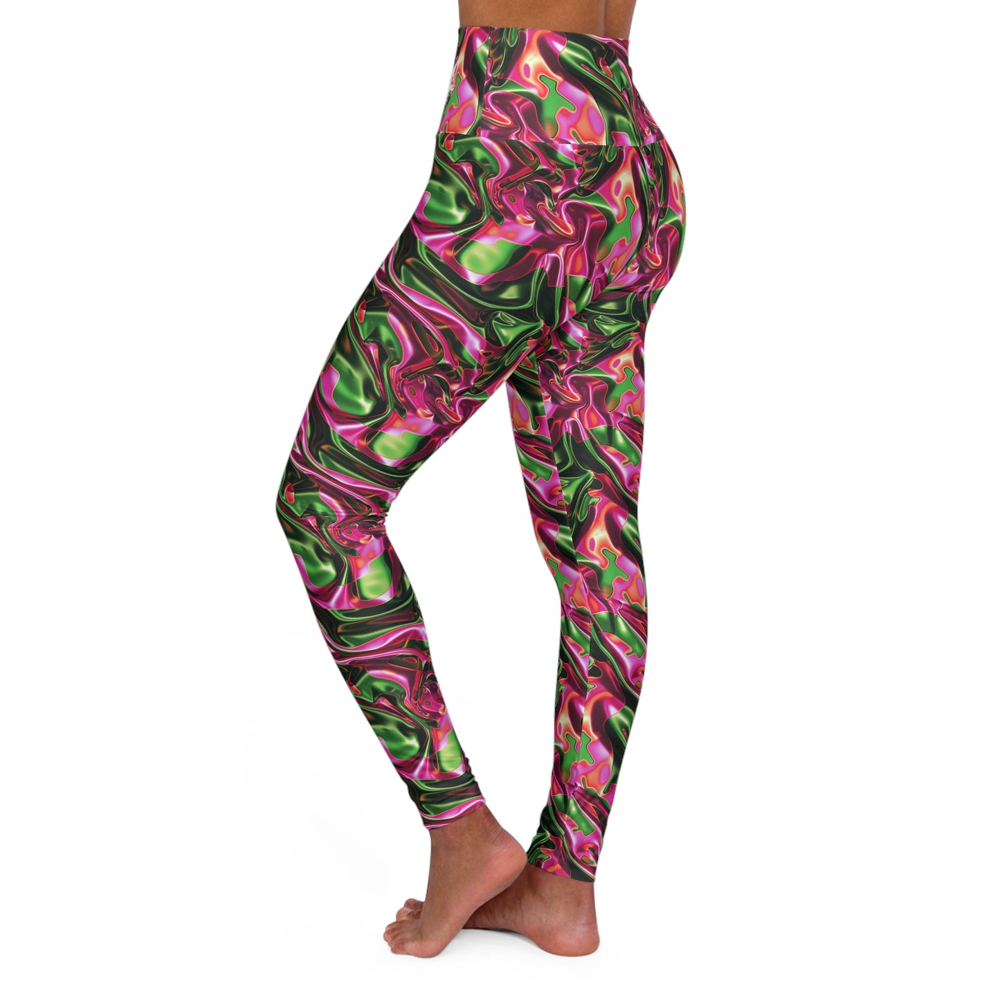 Pink & Green Satin High Waisted Yoga Leggings