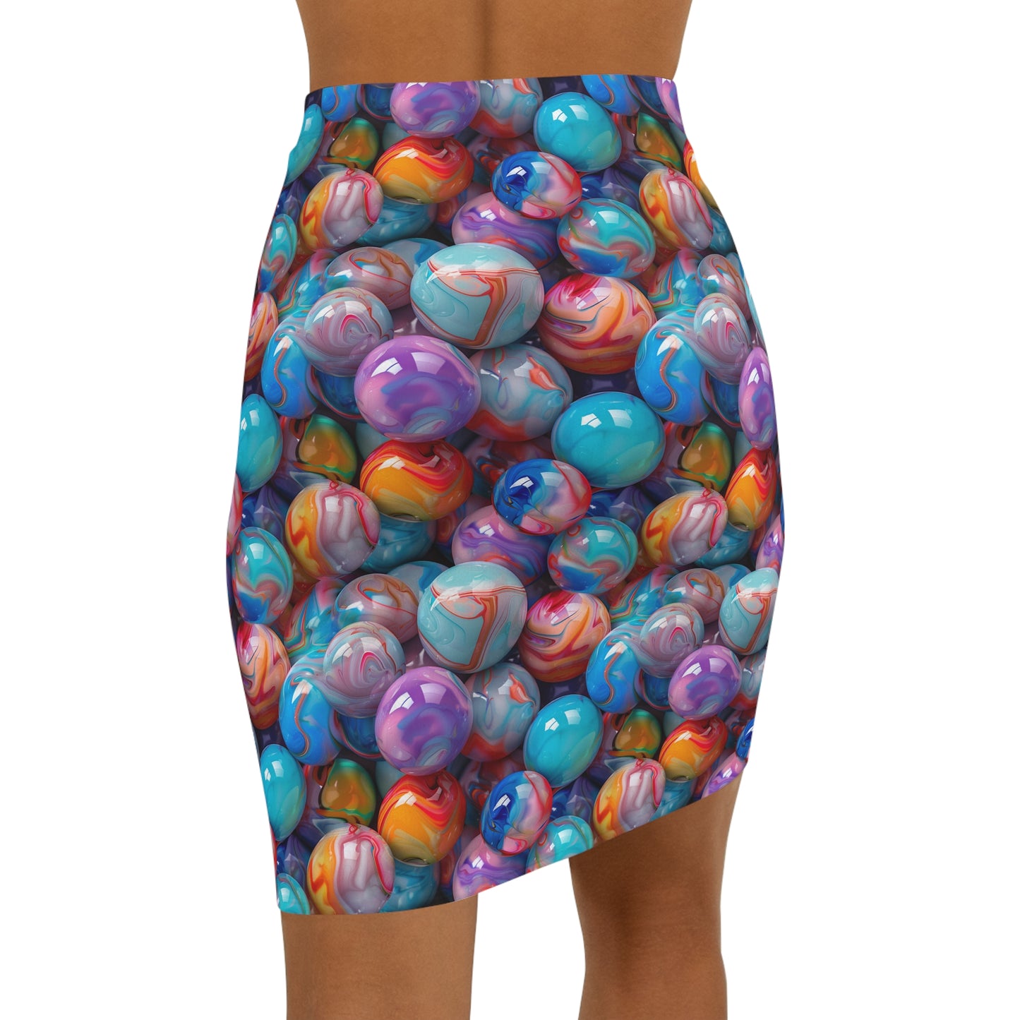 Colorful Glossy Marbles Women's Mid-Waist Pencil Skirt