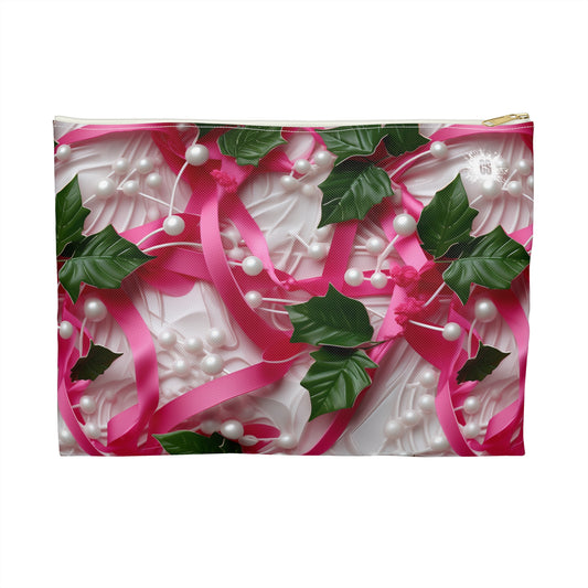 Pink Ribbons, Ivy & Pearls Accessory Pouch