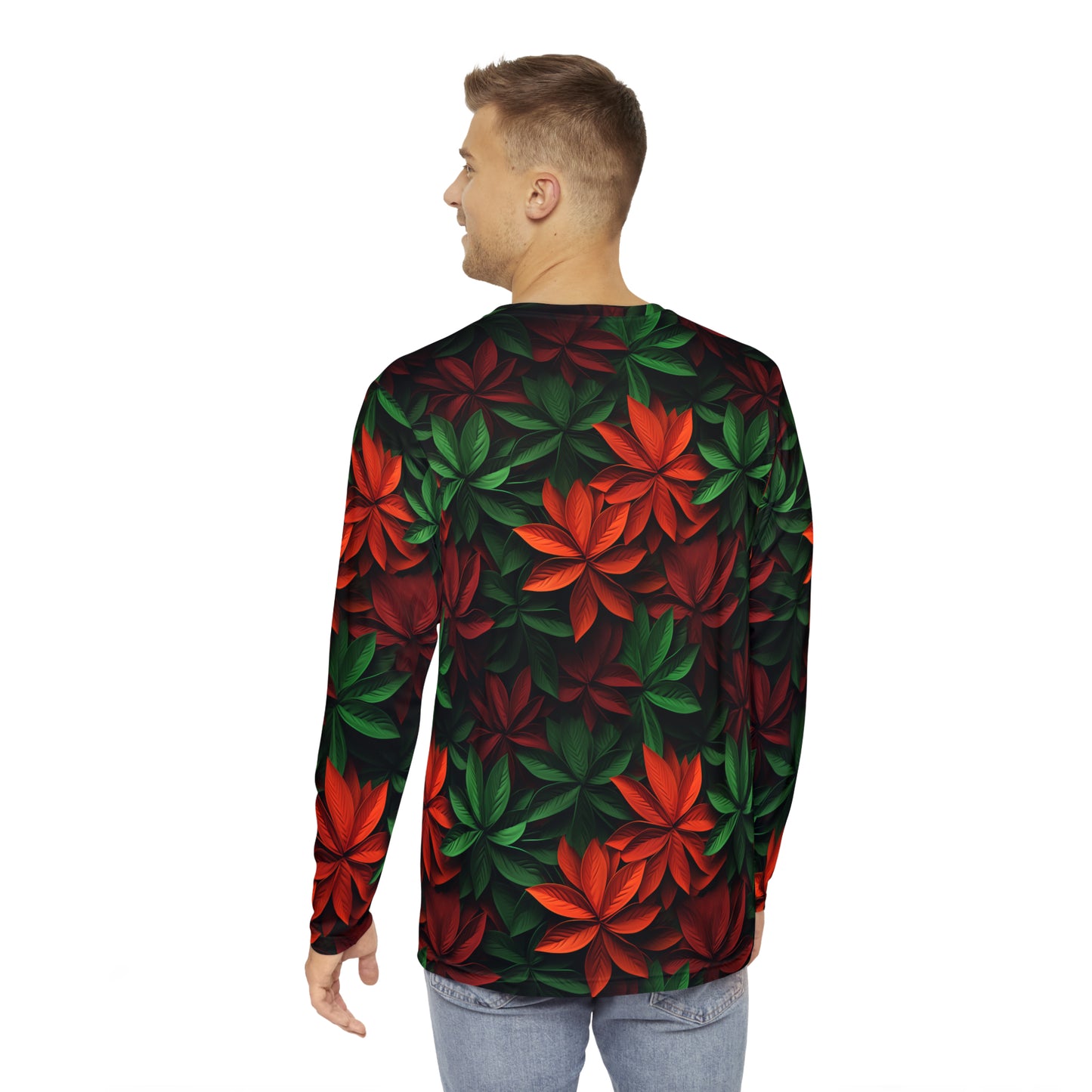 Festive Holiday Leaves Men's Long Sleeve Shirt