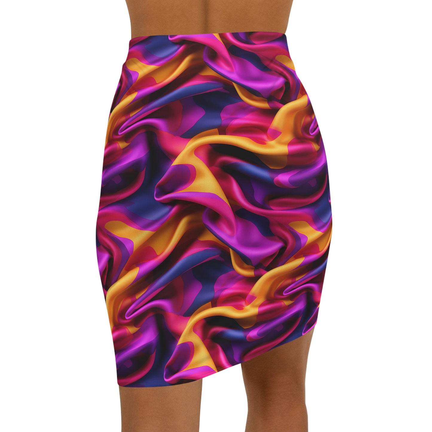 Pink & Purple Satin Women's Mid-Waist Pencil Skirt