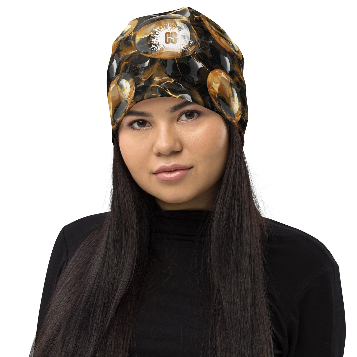 Black & Gold Marbles Beanie