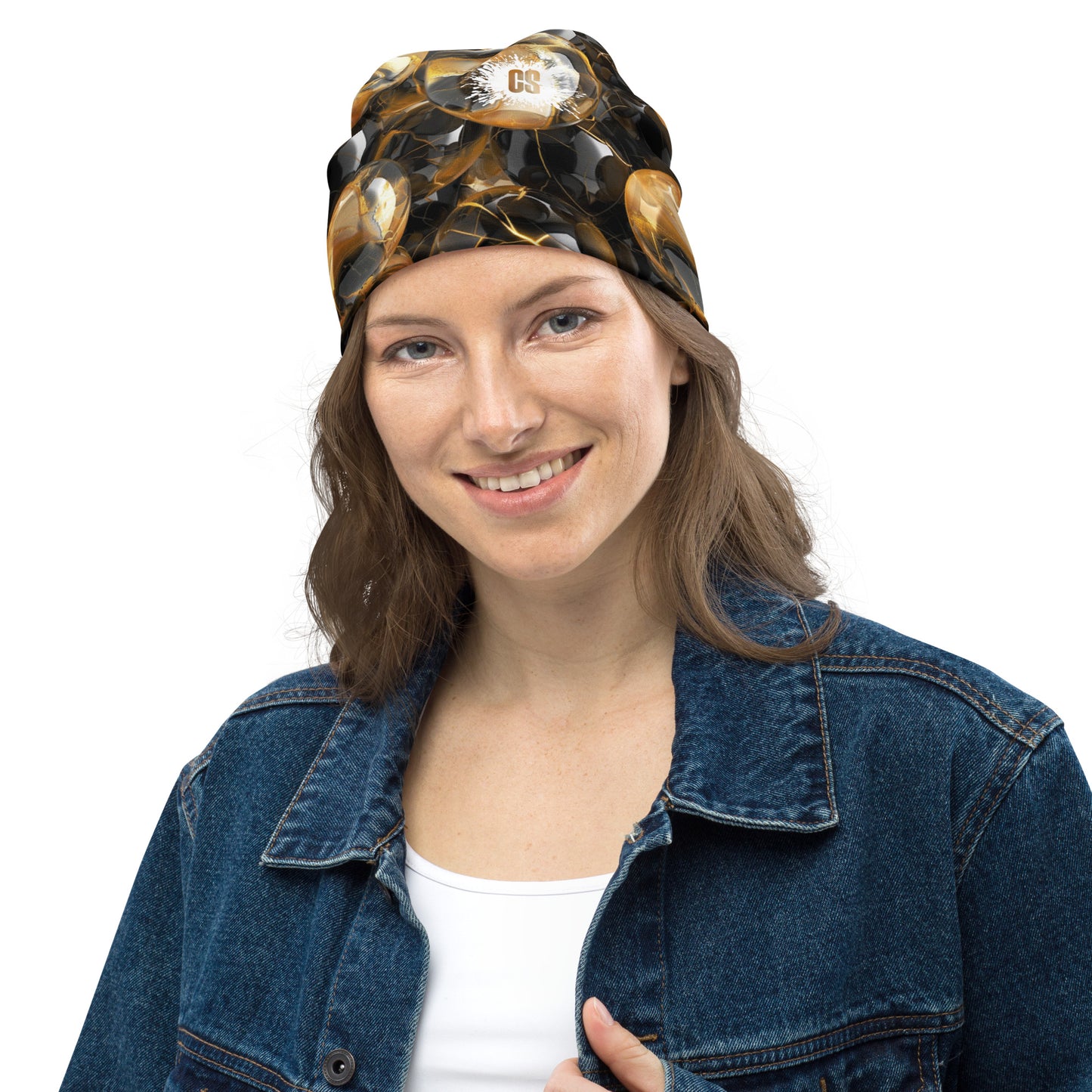 Black & Gold Marbles Beanie