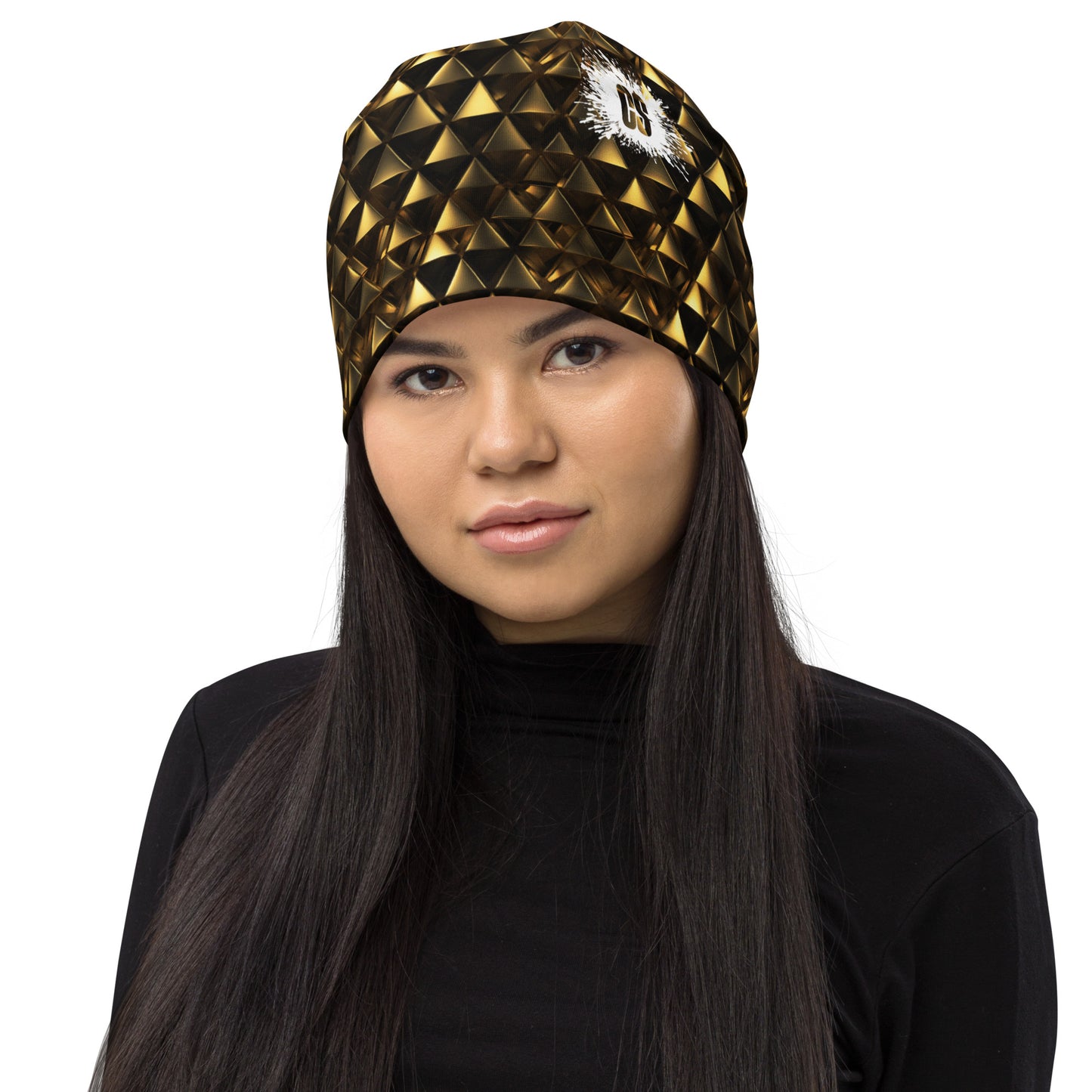 Gold & Black Pyramids Beanie