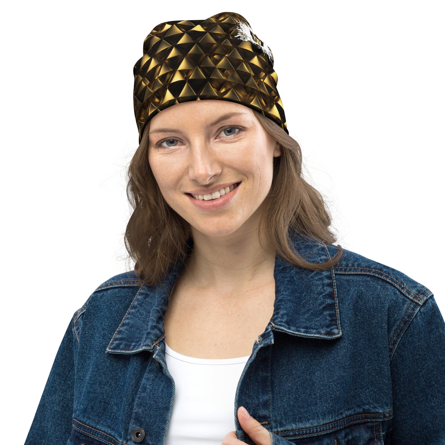 Gold & Black Pyramids Beanie